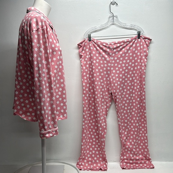 Kate Spade Pajama Set 2 Piece Long Sleeve Button Down Shirt Pants Pink Large - Picture 4 of 8